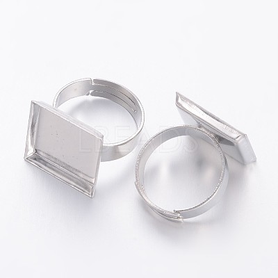 Platinum Plated Adjustable Brass Pad Ring Components For Jewelry Making X-KK-J053-P-1