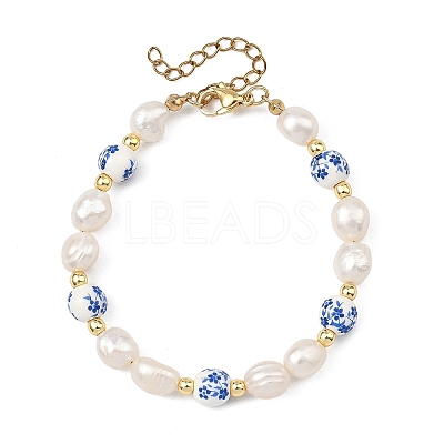 Natural Cultured Freshwater Pearl & Handmade Porcelain & Non-magnetic Synthetic Hematite Beaded Bracelets for Women BJEW-JB13965-1