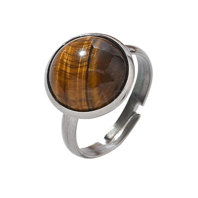Half Round Natural Tiger Eye Finger Rings RJEW-M062-01P-08-1