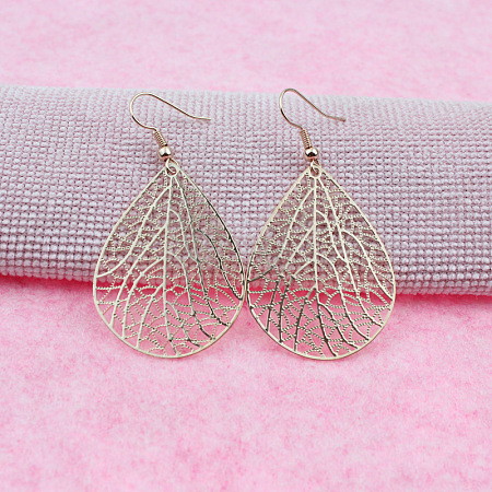 Teardrop with Hollow Leaf Pattern Brass Dangle Earrings FS-WG94C34-03-1