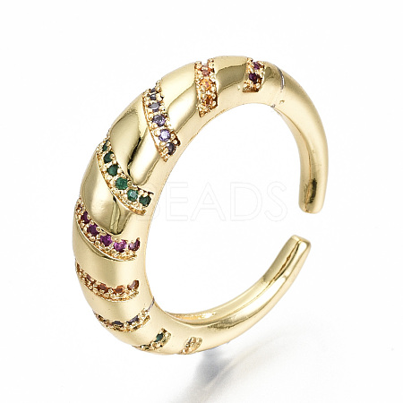 Brass Micro Pave Cubic Zirconia Cuff Rings RJEW-S045-045G-NR-1