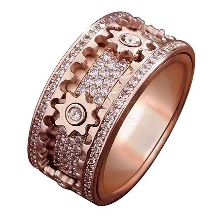 Gear Brass Micro Pave Clear Cubic Zirconia Rotatable Finger Rings FS-WGBD3BF-10-1
