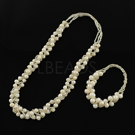 Pearl Jewelry Sets: Bracelets and Necklaces SJEW-R043-03-1