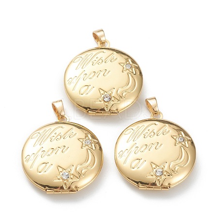 Brass Micro Pave Clear Cubic Zirconia Locket Pendants KK-P199-08G-1