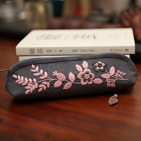 DIY Flower Pattern Cotton Pen Bags Embroidery Kit SENE-PW0003-070D-1