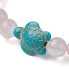Natural Rose Quartz & Synthetic Turquoise Turtle Beaded Stretch Bracelet BJEW-JB09699-02-3