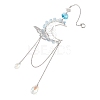 Natural Aquamarine Chips & Brass Moon & 304 Stainless Steel Butterfly Suncatcher HJEW-TA00449-02-3