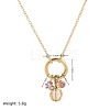 Brass Pave Cubic Zirconia Oval Flower Birth Stone Penant Necklaces with Synthetic Opal for Women WG88A4B-02-2