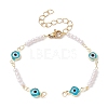 Evil Eye Glass & Brass & ABS Imitation Pearl Beaded Bracelet Making AJEW-JB01150-42-1