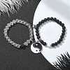 2Pcs 2 Style Glass & Natural Lava Rock Round Beaded Stretch Bracelets Set BJEW-JB09847-2