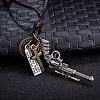 Adjustable Men's Zinc Alloy Pendant and Leather Cord Lariat Necklaces NJEW-BB16008-A-2