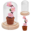 WADORN 1 Set Glass Cloche Bell Jar Terrarium with 1Pc Handmade Knitting Crochet Artificial Plum Bossom Potted DJEW-WR0001-01C-1