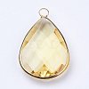 Golden Tone Brass Glass Teardrop Pendants X-GLAA-M006-A-18G-2