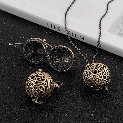 Brass Hollow Round Cage Pendants KK-L079-02-NR-1