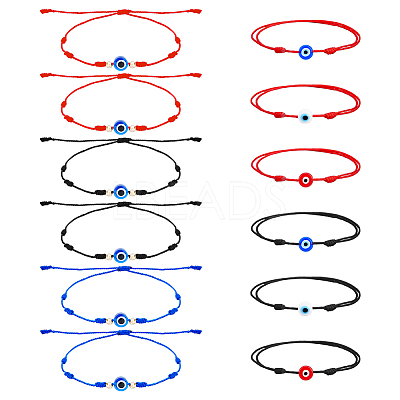 12Pcs 9 Style Glass Evil Eye Braided Bead Bracelets Set BJEW-FI0001-24-1