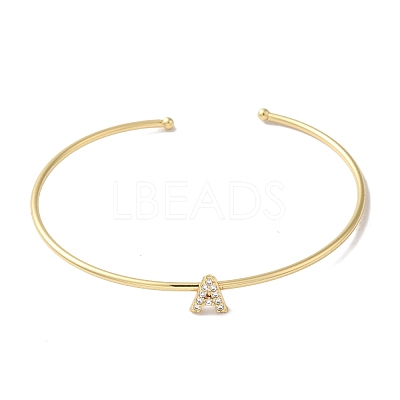 Rack Plating Brass Micro Pave Clear Cubic Zirconia Letter Open Cuff Bangles BJEW-A018-01G-A-1