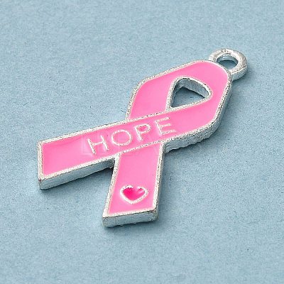 Breast Cancer Pink Awareness Ribbon Theme Alloy Enamel Pendants ENAM-A147-01G-1