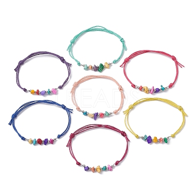 7Pcs Dyed Natural Turquoise Chips Braided Bead Bracelets BJEW-JB09870-1