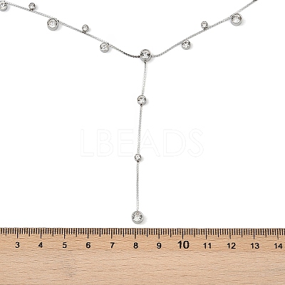 304 Stainless SteelPave Clear Cubic Zirconia Flat Round Link Chain Y Necklaces LS-NJEW-Z088-01P-1