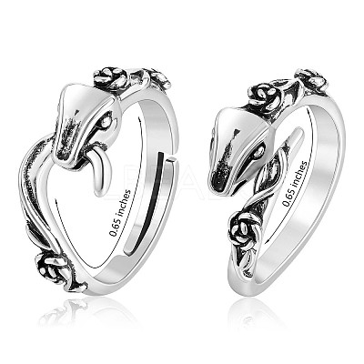 2Pcs 2 Style Alloy Snake with Rose Open Cuff Rings Set JR932A-1