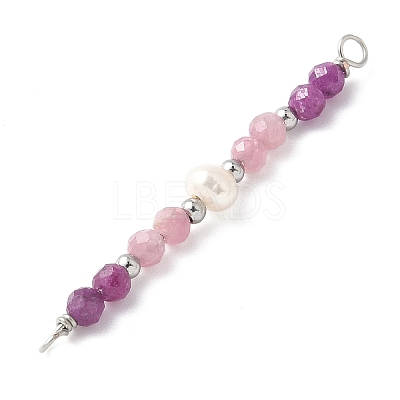 Faceted Round Natural Ruby & Pink Tourmaline & Potato Natural Cultured Freshwater Pearl Beaded Connector Charms PALLOY-JF03532-09-1