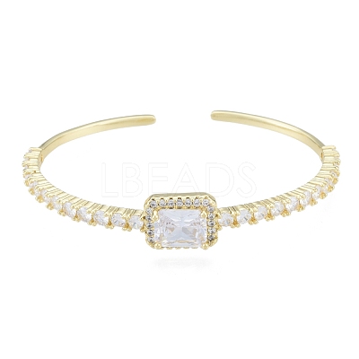 Cubic Zirconia Rectangle Open Cuff Bangle BJEW-G651-05G-04-1