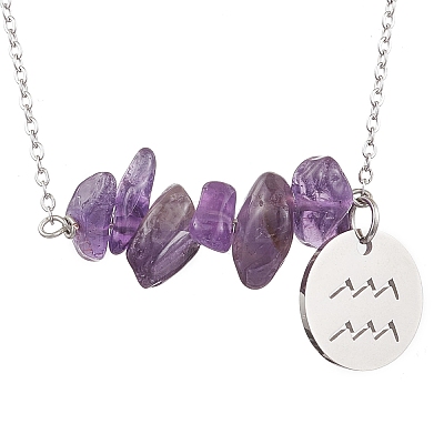Natural Amethyst Chip & Constellation Pendant Necklaces NJEW-JN05084-11-1