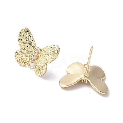 Butterfly Brass Rhinestone Stud Earring Findings for Women LS-EJEW-V002-03G-1