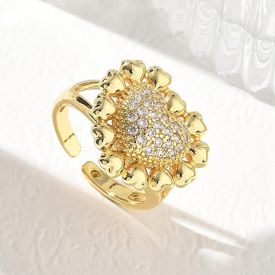 Brass Micro Pave Cubic Zirconia Cuff Open Rings for Women CU-CBA760A-13A-G-1