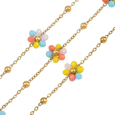 Glass & 304 Stainless Steel Cable Chain Beaded Chains SA-CBAD321-03B-1