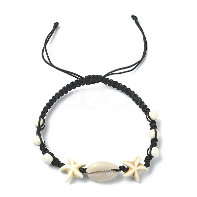Natural Shell & Synthetic Turquoise & Magnesite Braided Bead Bracelet BJEW-TA00416-02-1