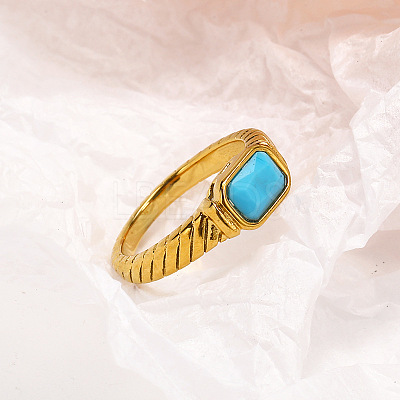 304 Stainless Steel Pave Synthetic Turquoise Finger Rings for Women FS-WGAA4E7-27-1