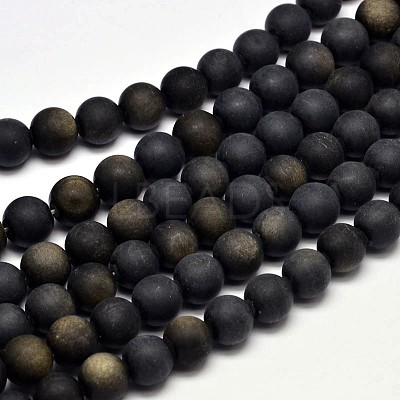 Frosted Natural Golden Sheen Obsidian Round Bead Strands G-F266-04-10mm-1