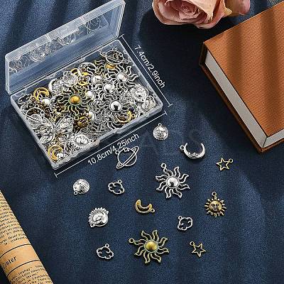 100Pcs 10 Styles Tibetan Style Zinc Alloy Charms FIND-YW0007-15-1