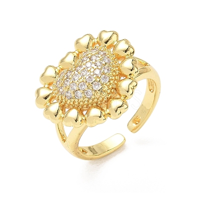 Brass Micro Pave Cubic Zirconia Cuff Open Rings for Women CU-CBA760A-13A-G-1