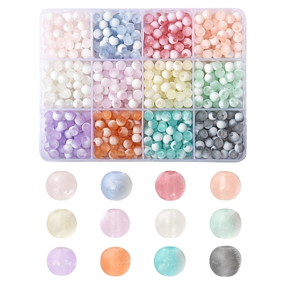840Pcs 12 Colors Frosted Crackle Glass Beads GLAA-FS0002-17-1