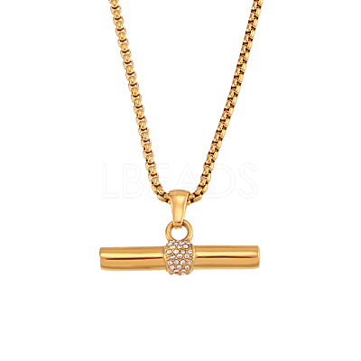 304 Stainless Steel Rhinestone T Bar Pendant Necklaces for Women WGEAECE-02-1