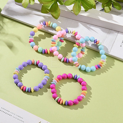 Opaque Acrylic Round & Rondelle Beaded Stretch Bracelets BJEW-JB09099-1