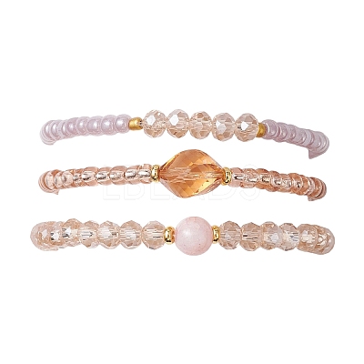 3Pcs 3 Styles Glass Beads Stretch Bracelets for Women BJEW-JB12880-1