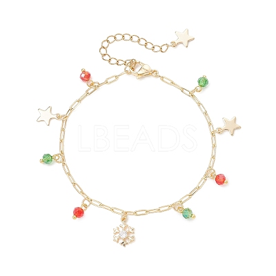 Christmas Brass Glass Charm Bracelets BJEW-JB12536-1