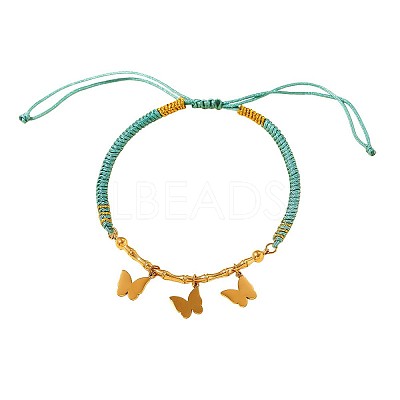 Boho 304 Stainless Steel Charm Braided Cotton Cord Adjustable Bracelets WG43BF0-01-1