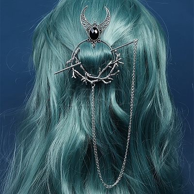 Gothic Witch Theme Branch Alloy Rhinestone Hair Cuff Pin PW-WG49D80-06-1