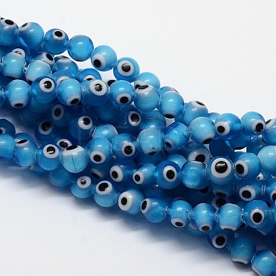 Handmade Evil Eye Lampwork Round Bead Strands LAMP-L055-8mm-05-1