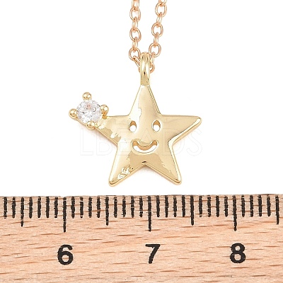 Brass Pave Clear Cubic Zirconia Smiling Face Star Pendant Necklaces LS-KK-CBA6599-04A-G-1
