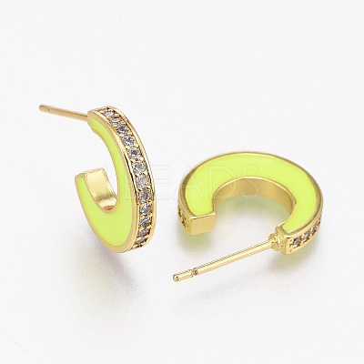 Brass Micro Pave Clear Cubic Zirconia Half Hoop Earrings EJEW-L231-64D-1