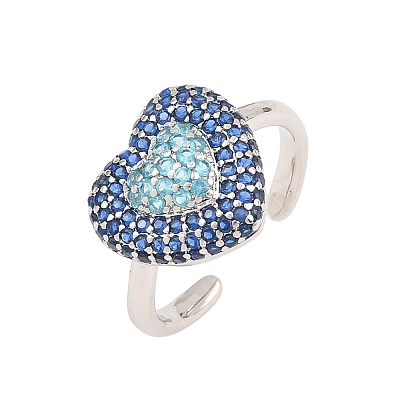 Heart Brass Micro Pave Cubic Zirconia Cuff Open Rings for Women CU-CBA0A21-01P-01-1
