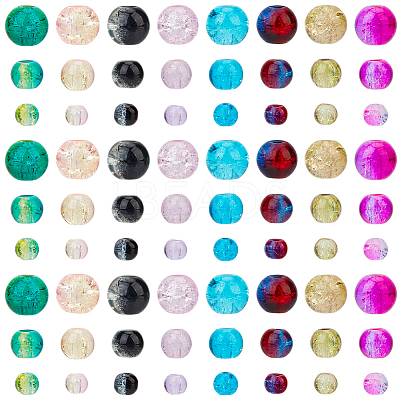 1360Pcs 8 Colors 3 Sizes Spray Painted Crackle Glass Beads CCG-PA0001-03-1
