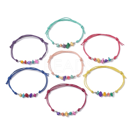 7Pcs Dyed Natural Turquoise Chips Braided Bead Bracelets BJEW-JB09870-1