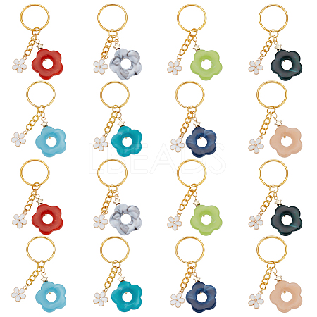 8Pcs 8 Color Flower Acrylic & Alloy Enamel Charm Keychains KEYC-PH01511-1