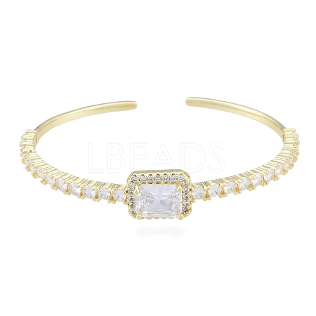 Cubic Zirconia Rectangle Open Cuff Bangle BJEW-G651-05G-04-1